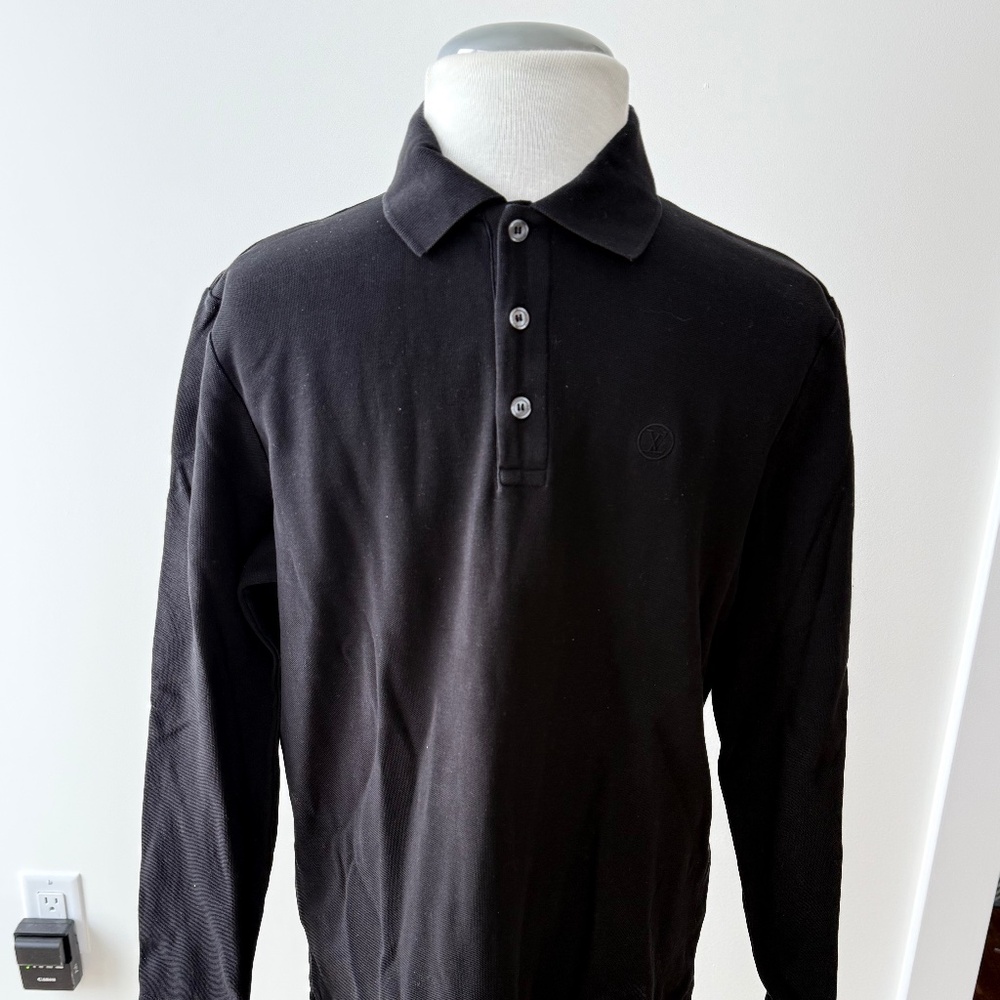 Louis Vuitton Uniforms Mens Black Logo Collared Long Sleeve Polo Shirt M - #2